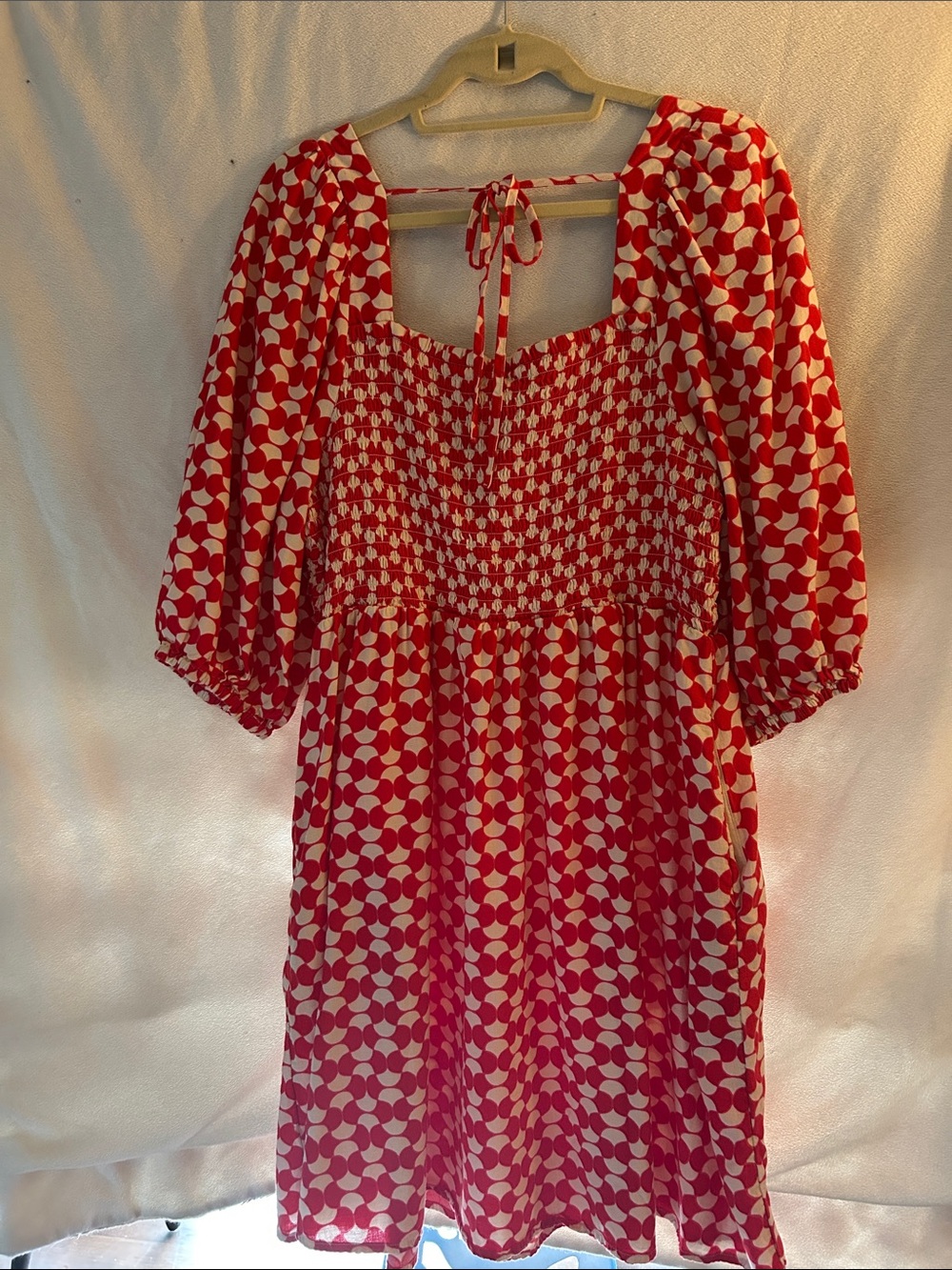 Red & White Geometric Smocked Dress by Ava & Viv - Picture 4 of 7